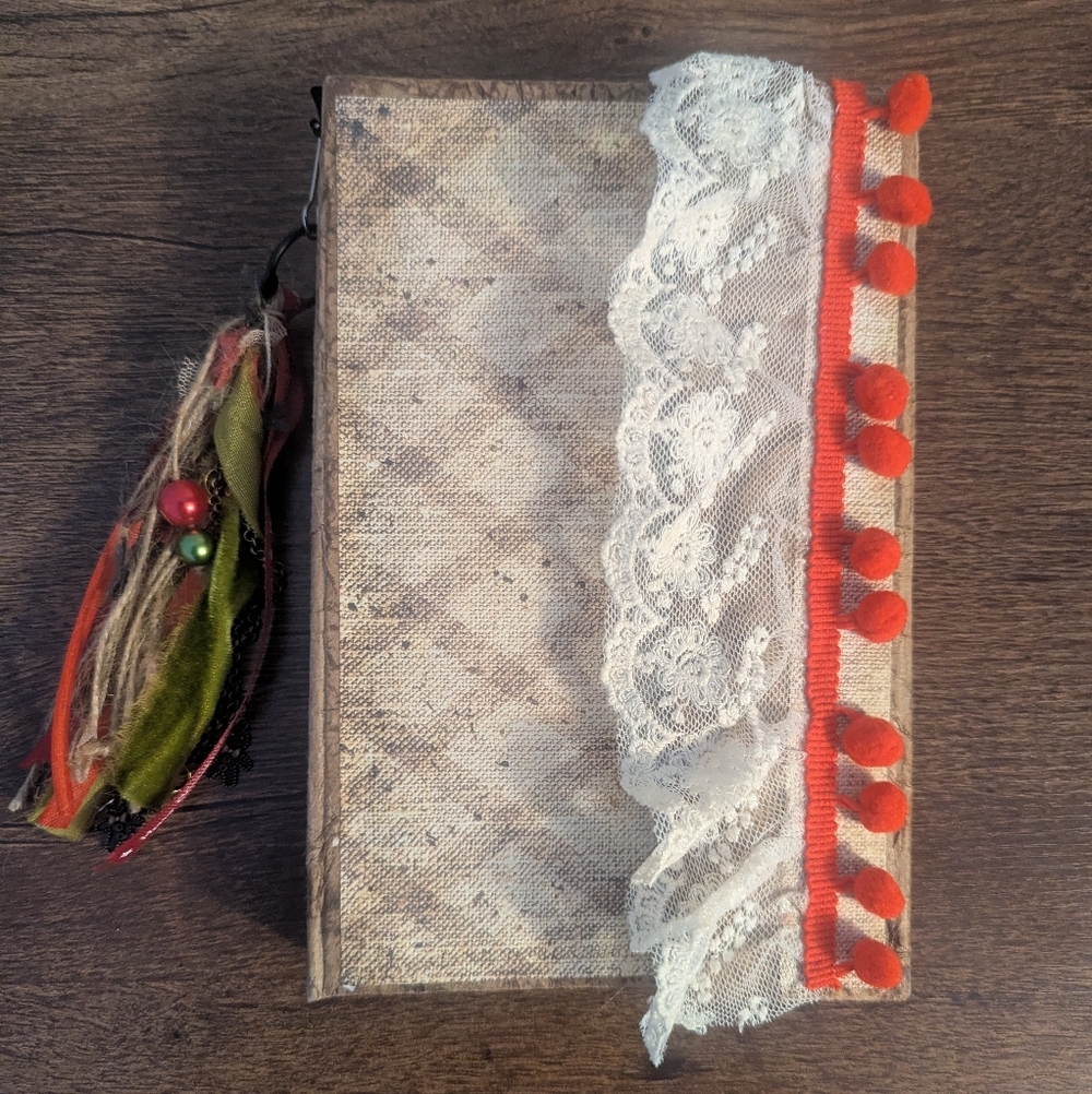 Christmas Rustic Junk Journal-Handmade- Recycled Materials-Red/Cream-Gingerbread
